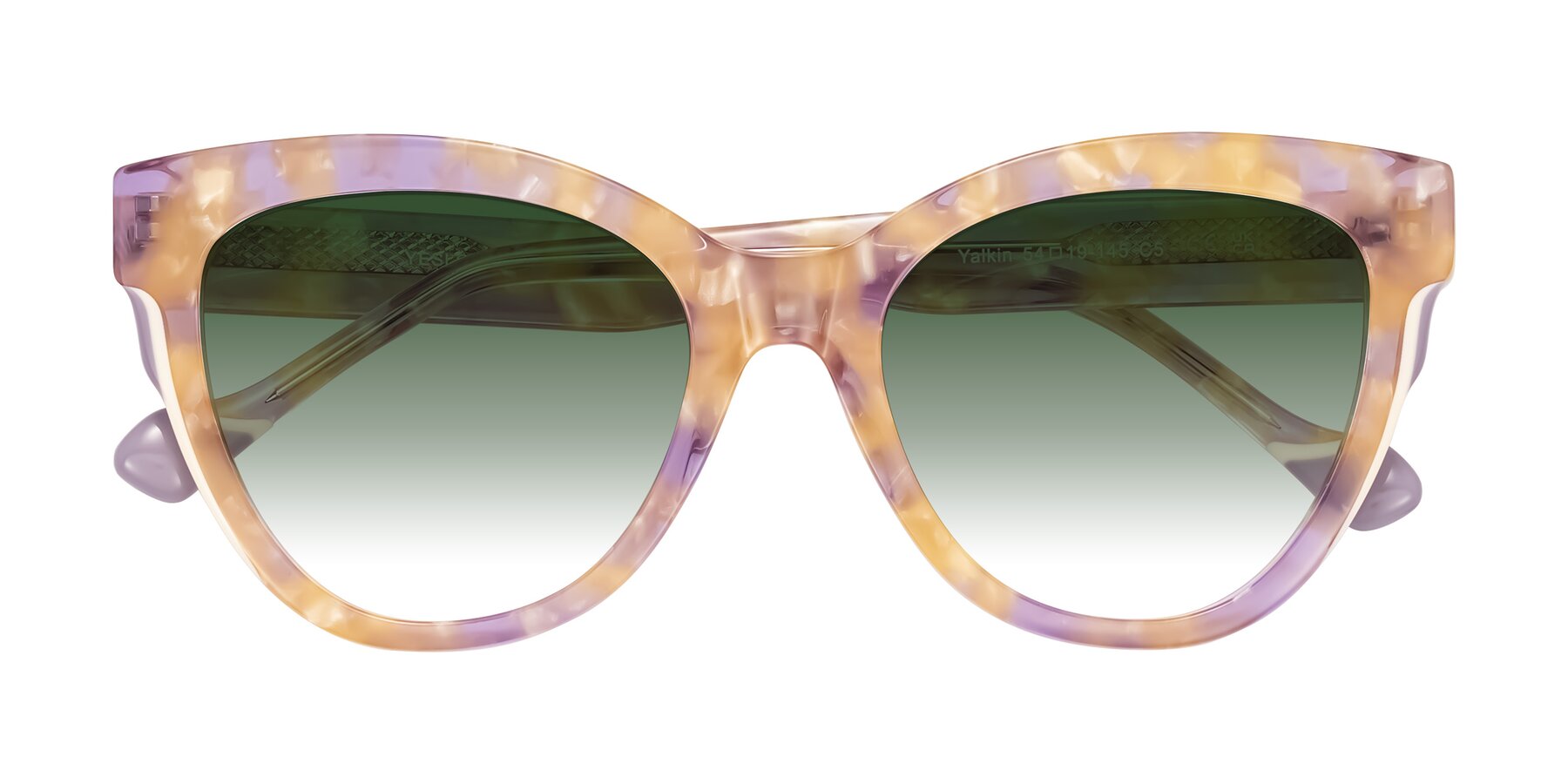 Folded Front of Yalkin in Floral Tortoise with Green Gradient Lenses
