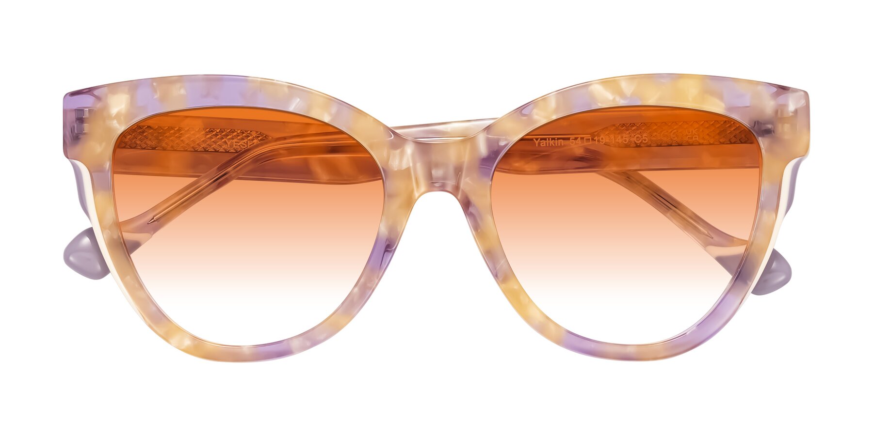 Folded Front of Yalkin in Floral Tortoise with Orange Gradient Lenses