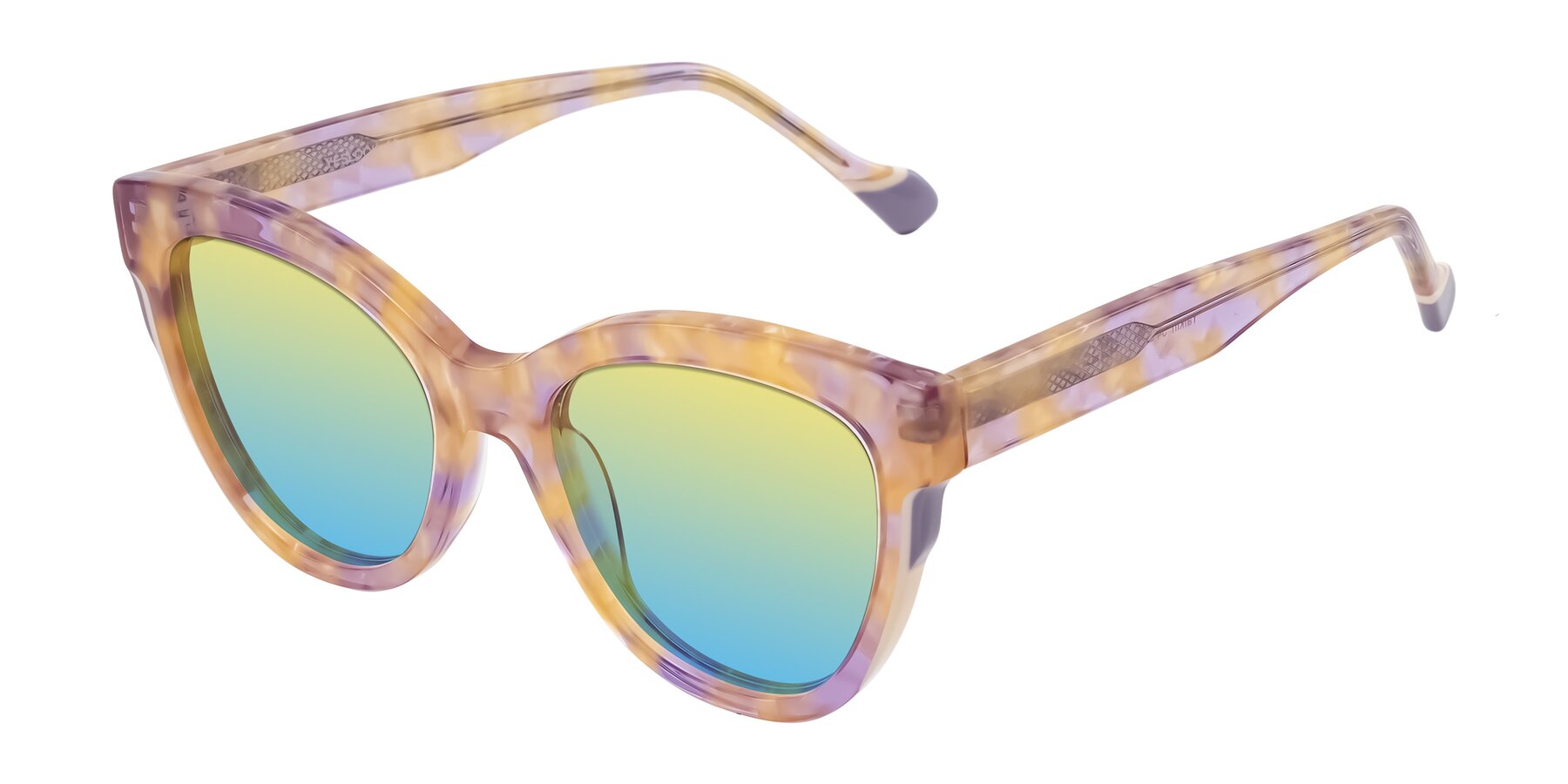 Angle of Yalkin in Floral Tortoise with Yellow / Blue Gradient Lenses