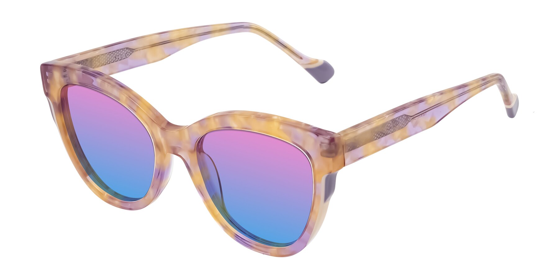Angle of Yalkin in Floral Tortoise with Pink / Blue Gradient Lenses