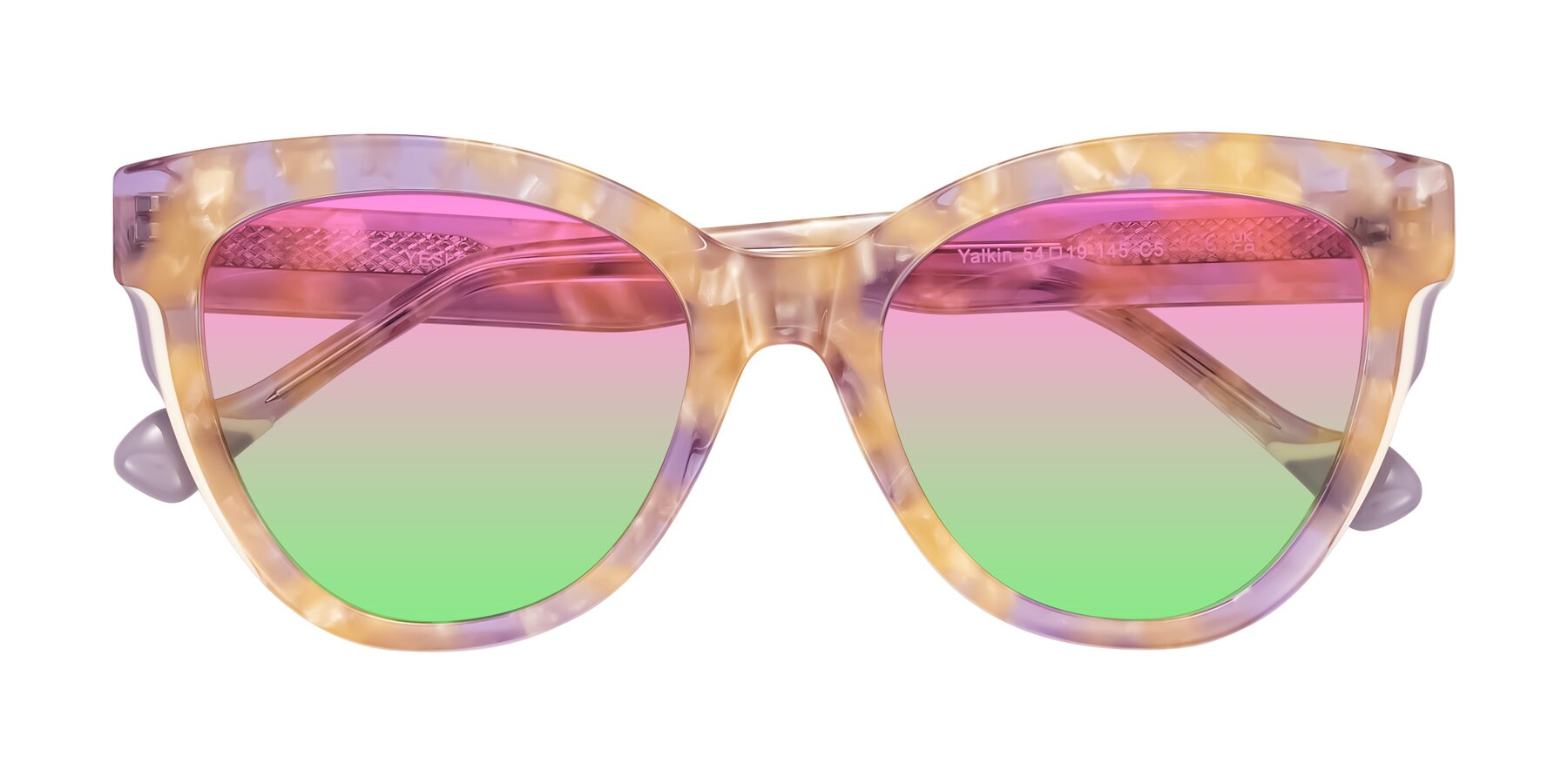 Folded Front of Yalkin in Floral Tortoise with Pink / Green Gradient Lenses