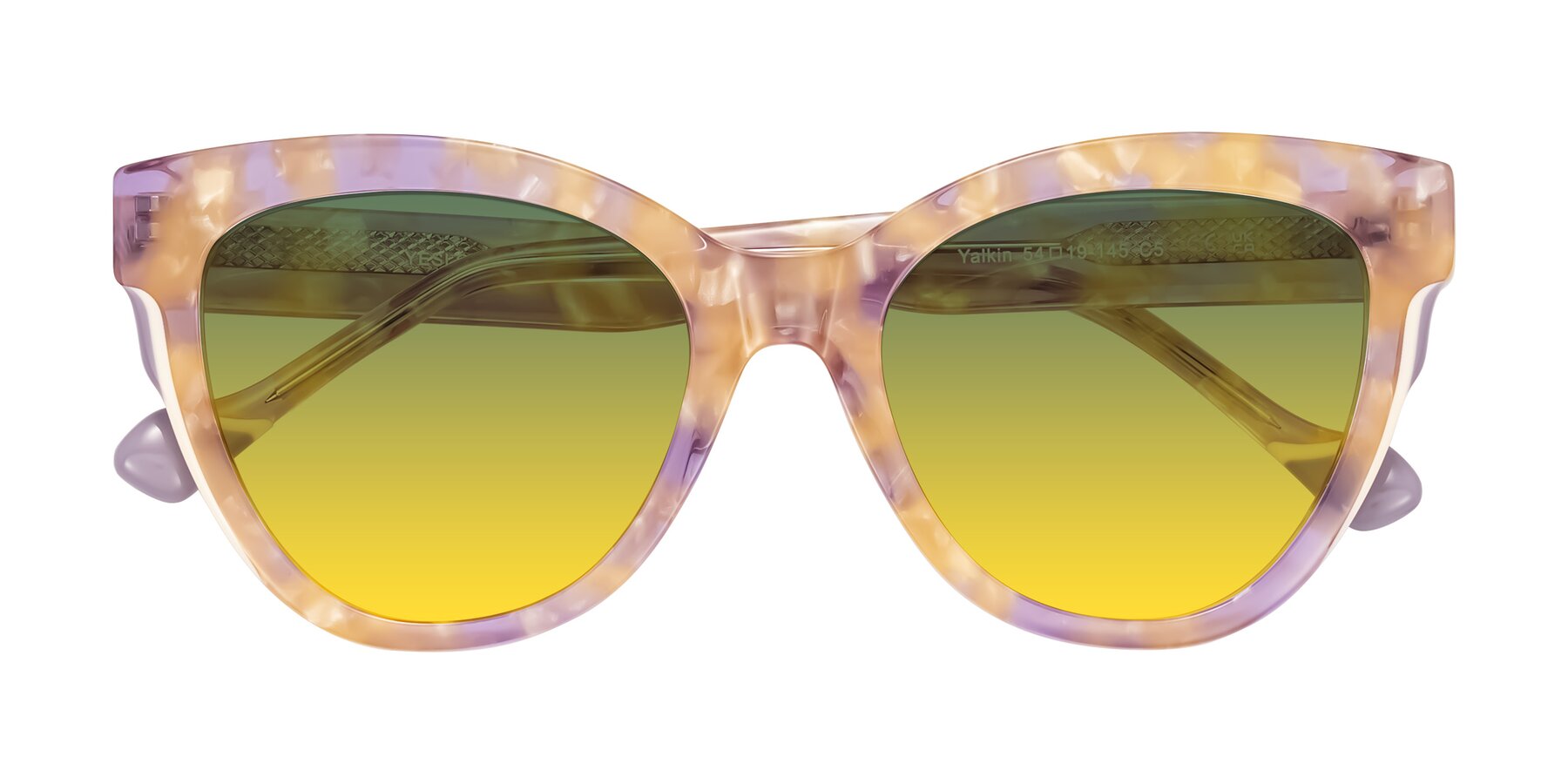 Folded Front of Yalkin in Floral Tortoise with Green / Yellow Gradient Lenses
