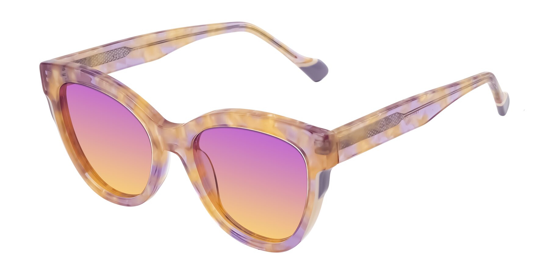 Angle of Yalkin in Floral Tortoise with Purple / Yellow Gradient Lenses