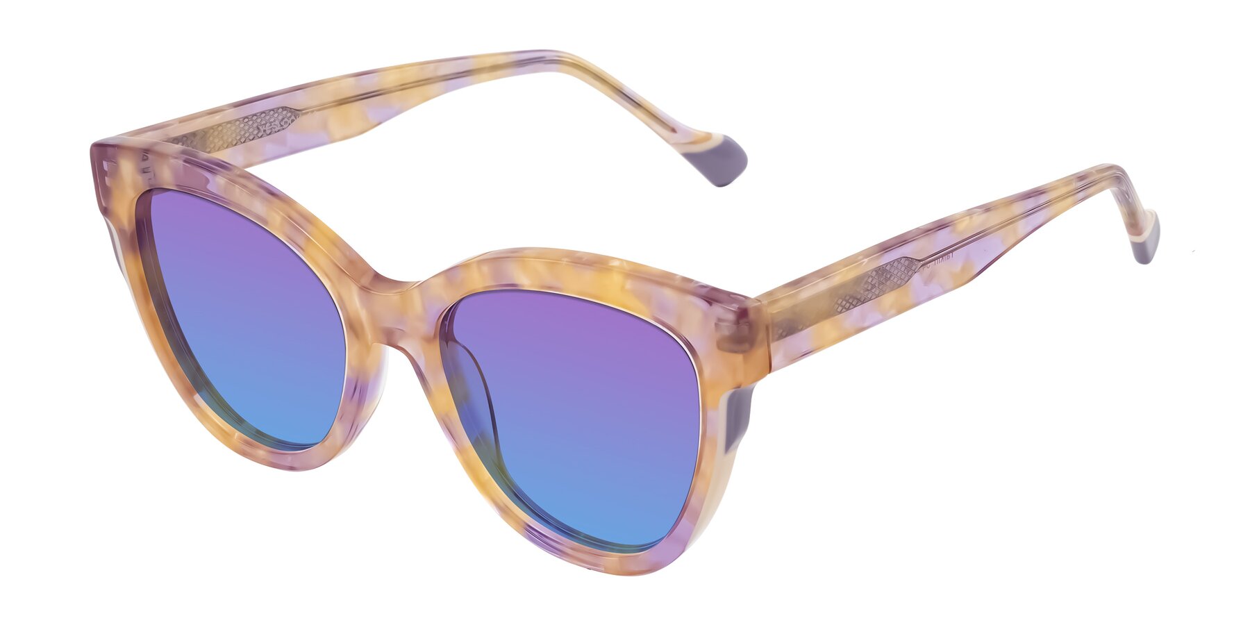 Angle of Yalkin in Floral Tortoise with Purple / Blue Gradient Lenses