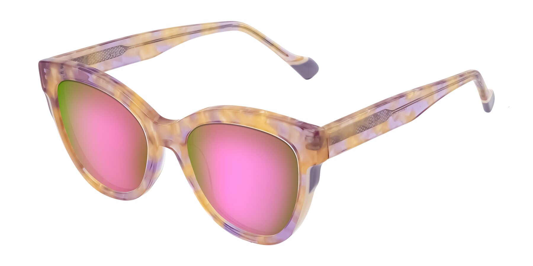 Angle of Yalkin in Floral Tortoise with Pink Mirrored Lenses