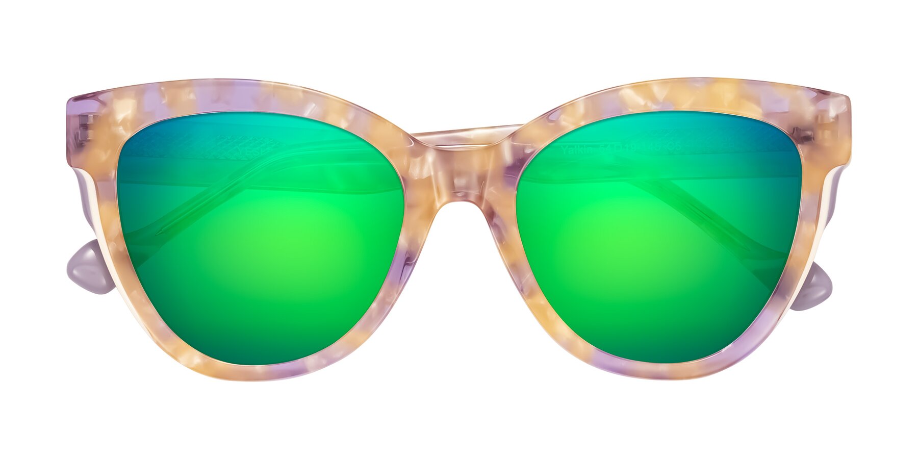 Folded Front of Yalkin in Floral Tortoise with Green Mirrored Lenses