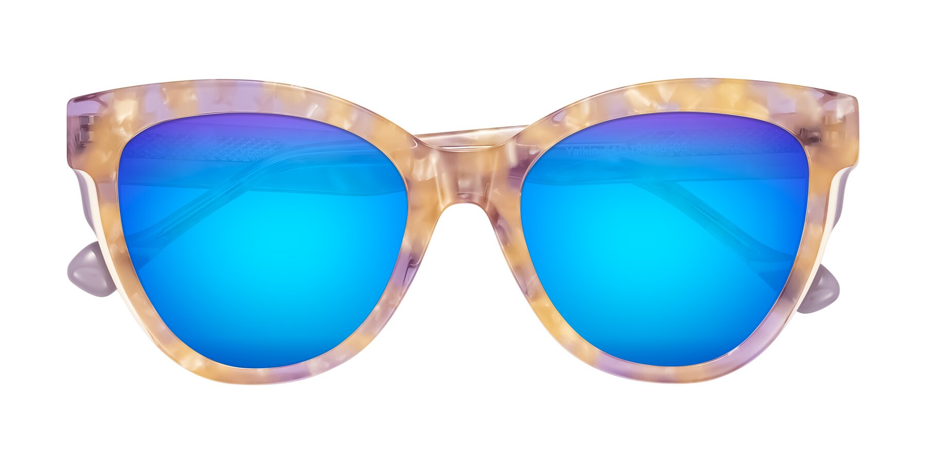 Folded Front of Yalkin in Floral Tortoise with Blue Mirrored Lenses
