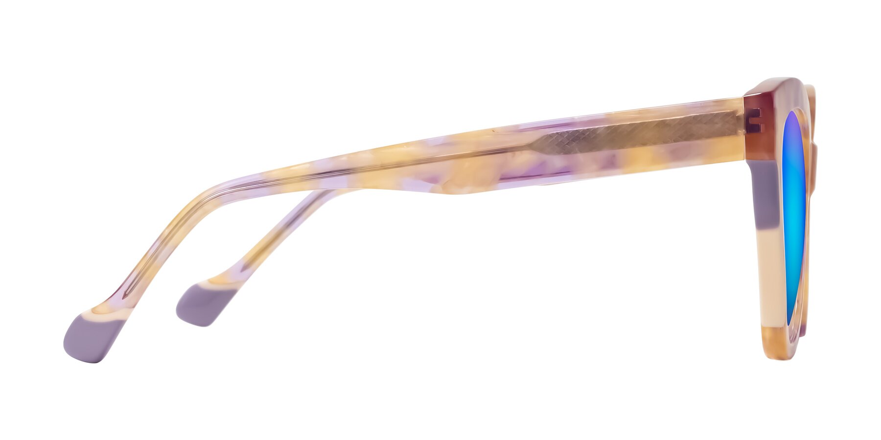 Side of Yalkin in Floral Tortoise with Blue Mirrored Lenses