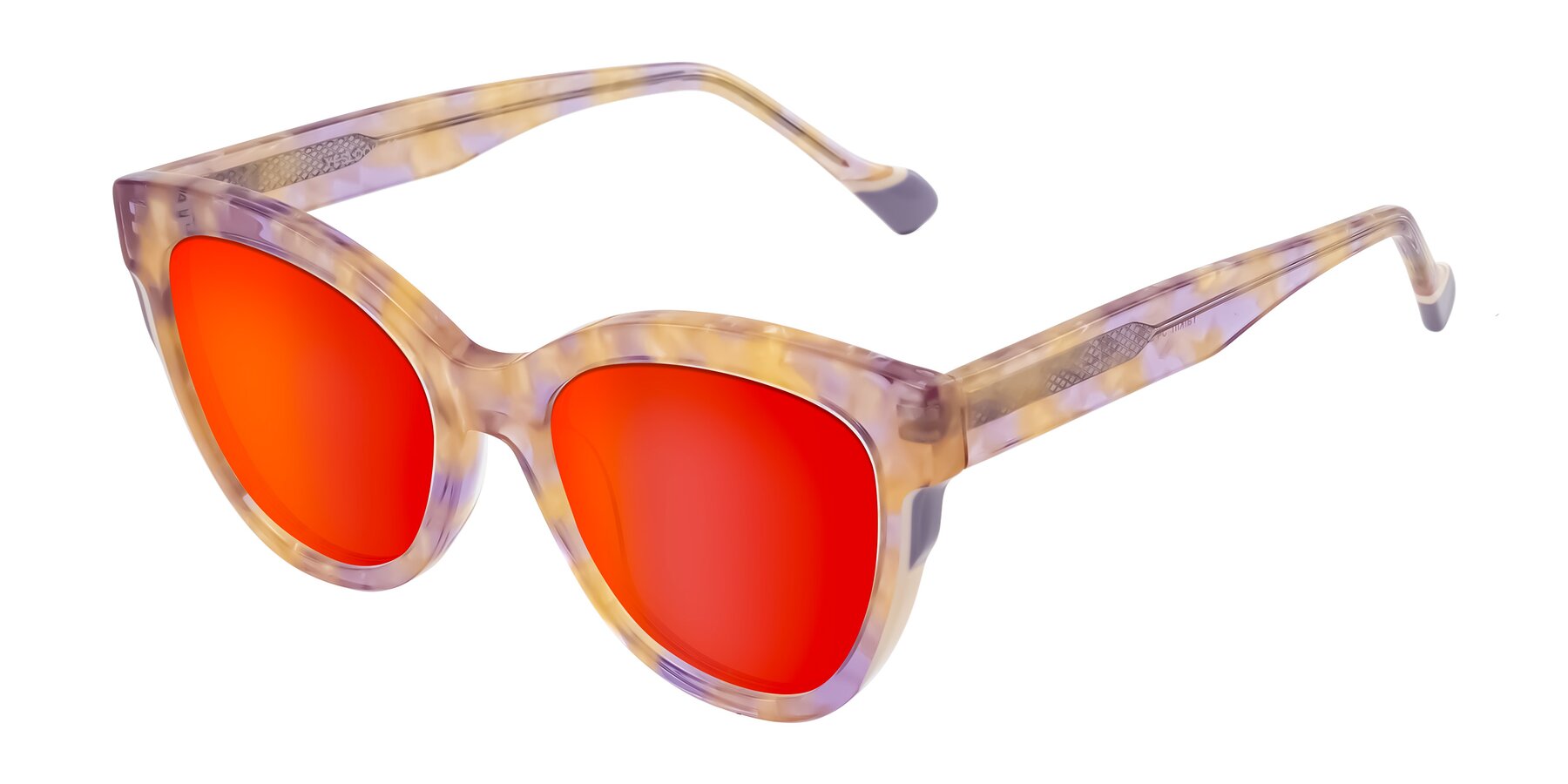 Angle of Yalkin in Floral Tortoise with Red Gold Mirrored Lenses