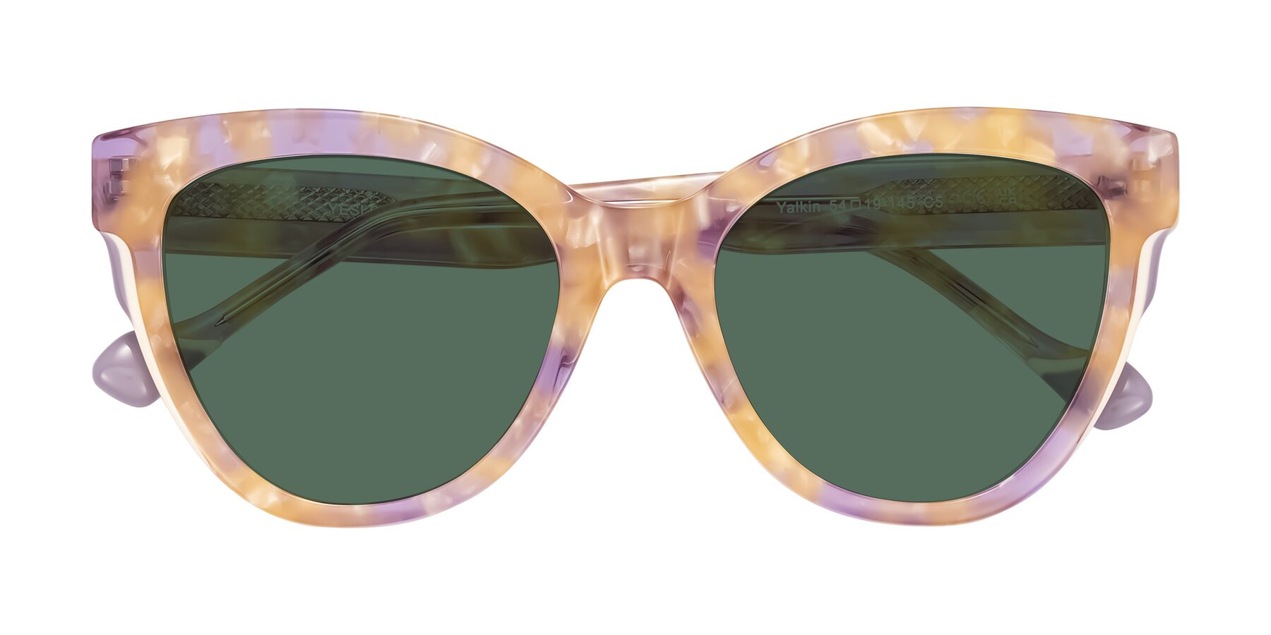 Folded Front of Yalkin in Floral Tortoise with Green Polarized Lenses