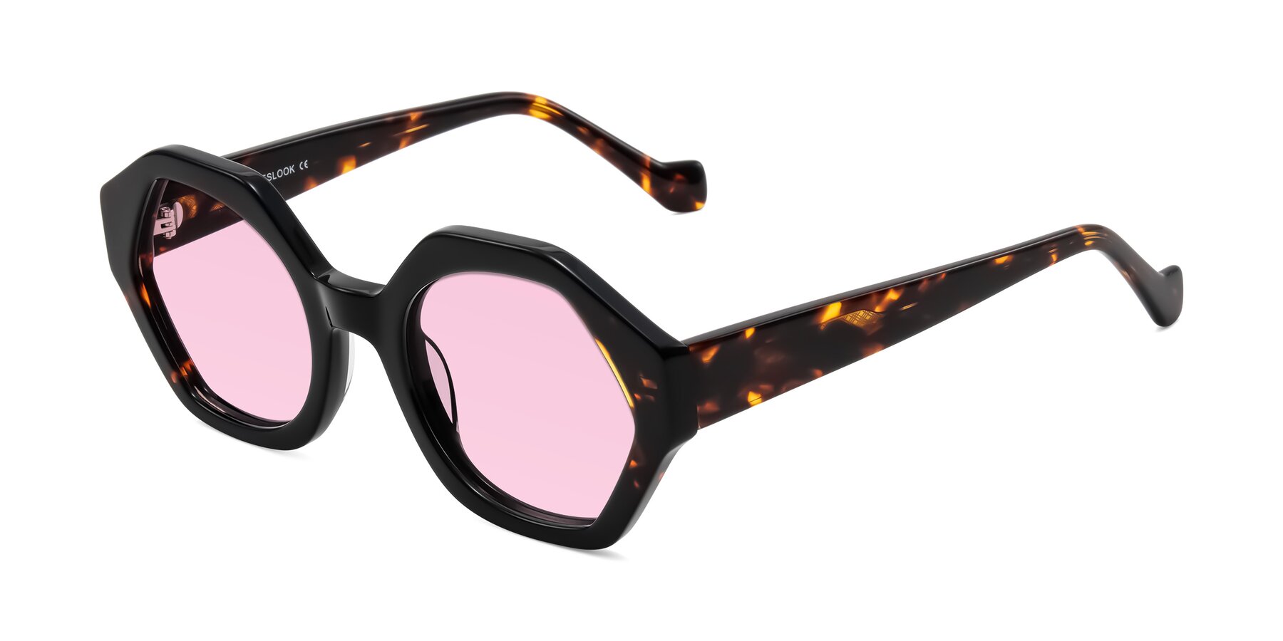 Angle of Kawa in Black/Tortoise with Light Pink Tinted Lenses