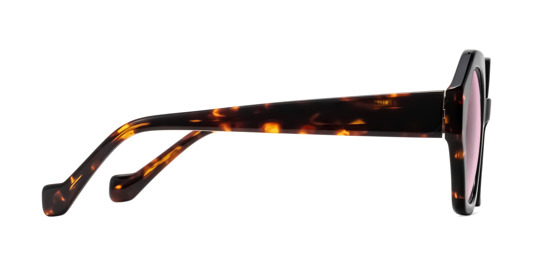 Side of Kawa in Black/Tortoise with Light Pink Tinted Lenses