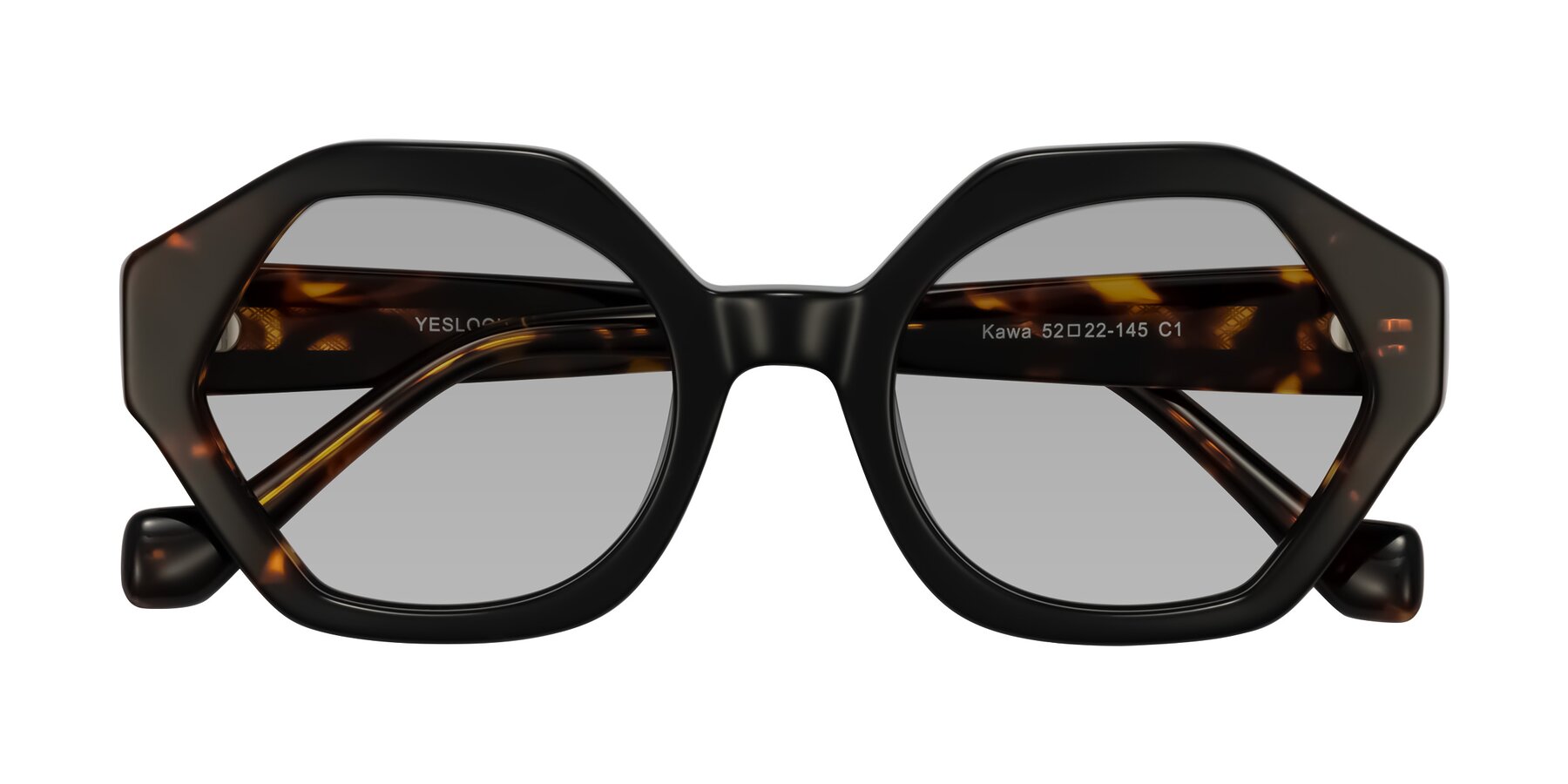 Folded Front of Kawa in Black/Tortoise with Light Gray Tinted Lenses