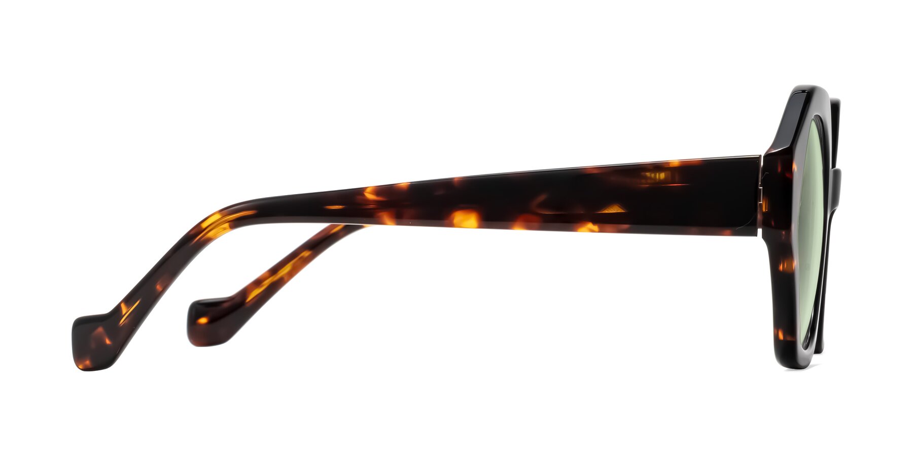 Side of Kawa in Black/Tortoise with Light Green Tinted Lenses