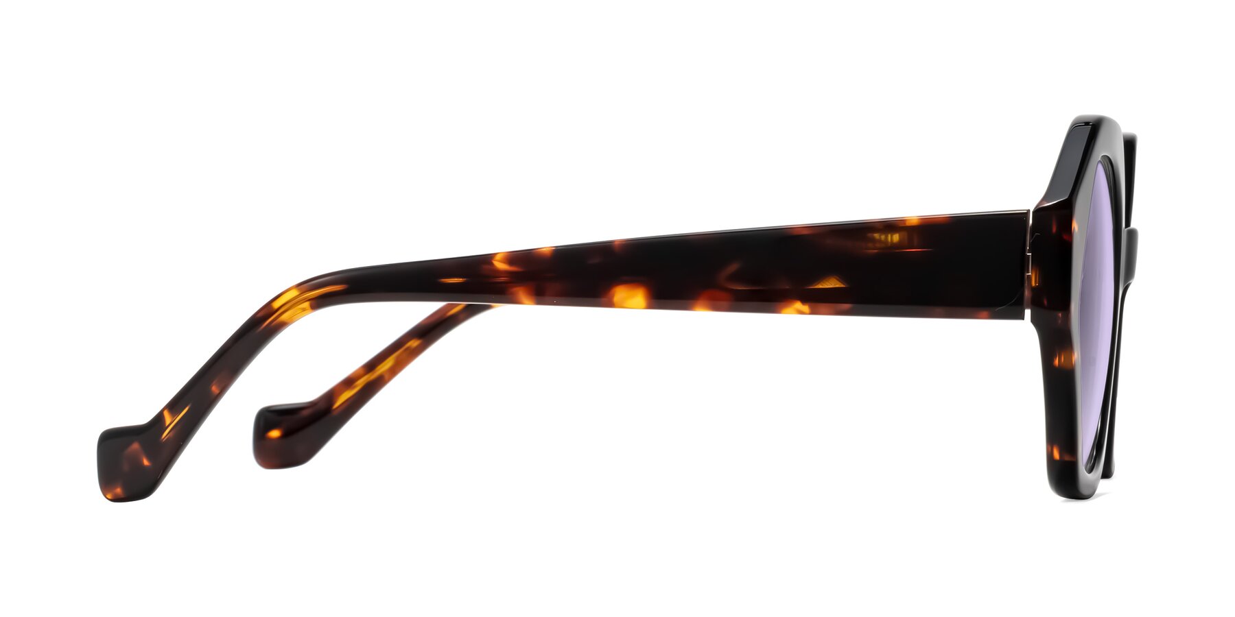Side of Kawa in Black/Tortoise with Light Purple Tinted Lenses