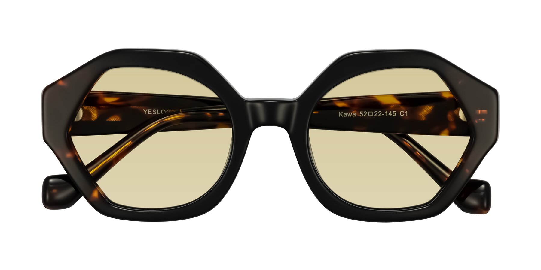 Folded Front of Kawa in Black/Tortoise with Light Champagne Tinted Lenses