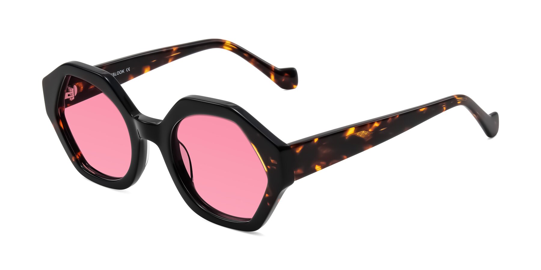 Angle of Kawa in Black/Tortoise with Pink Tinted Lenses