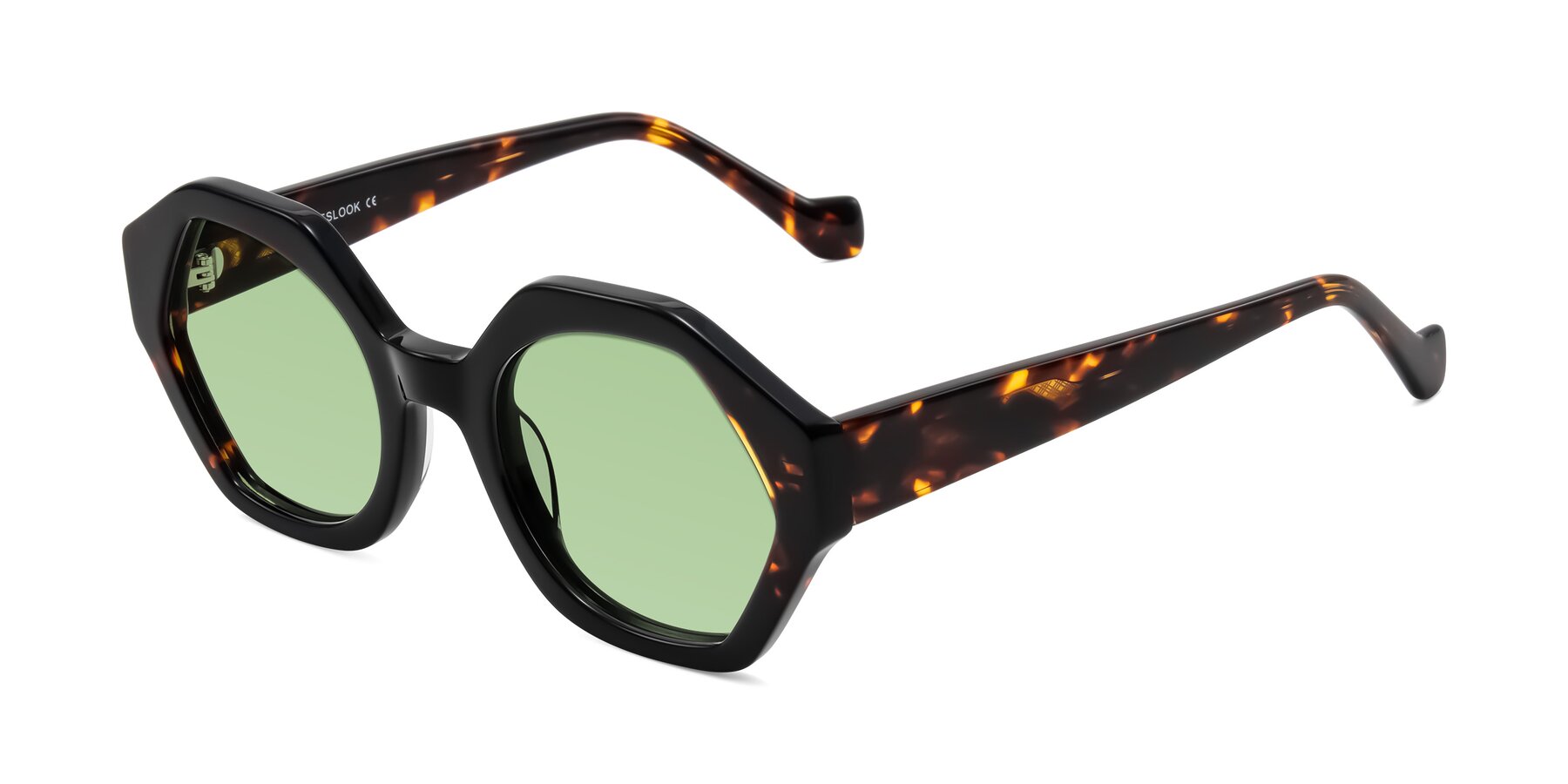 Angle of Kawa in Black/Tortoise with Medium Green Tinted Lenses