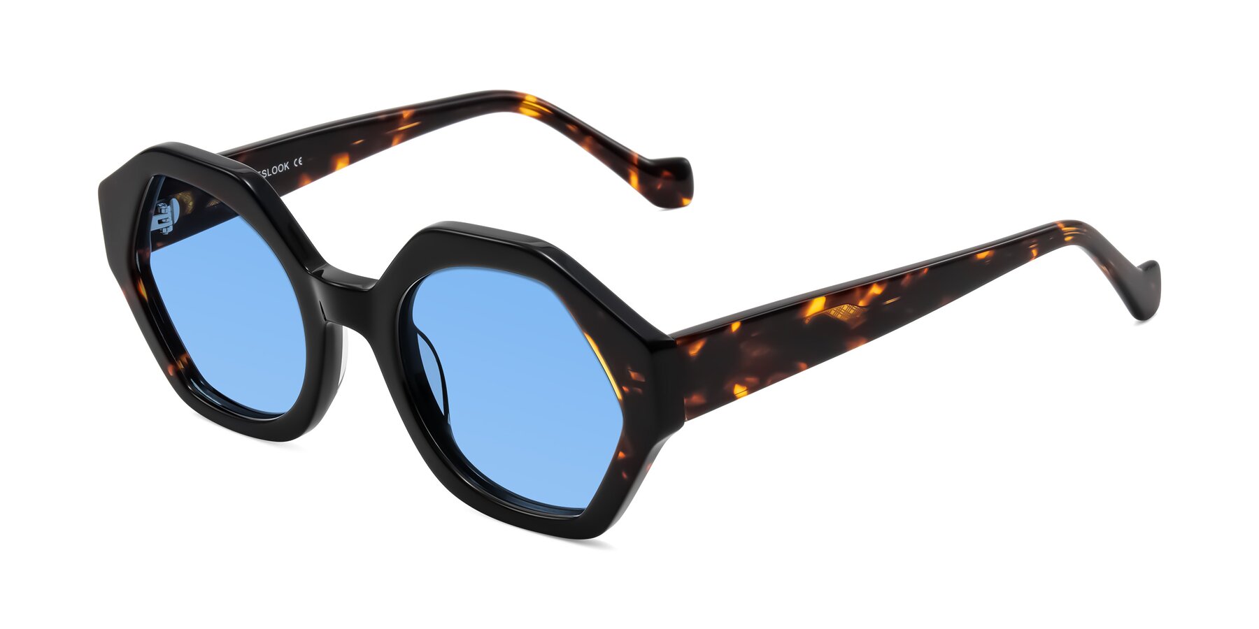 Angle of Kawa in Black/Tortoise with Medium Blue Tinted Lenses