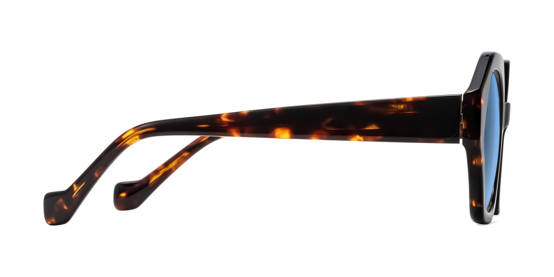Side of Kawa in Black/Tortoise with Medium Blue Tinted Lenses