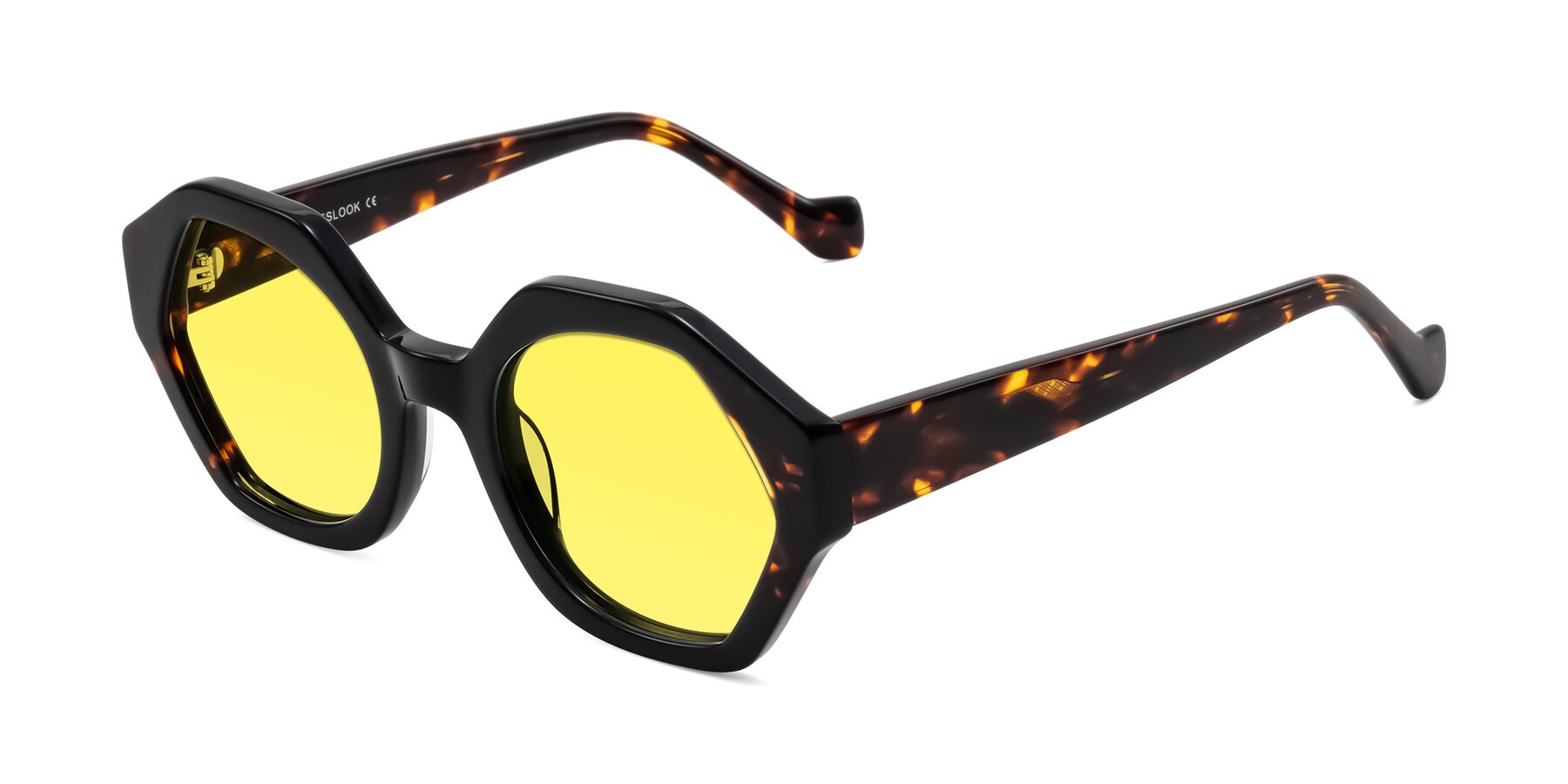 Angle of Kawa in Black/Tortoise with Medium Yellow Tinted Lenses