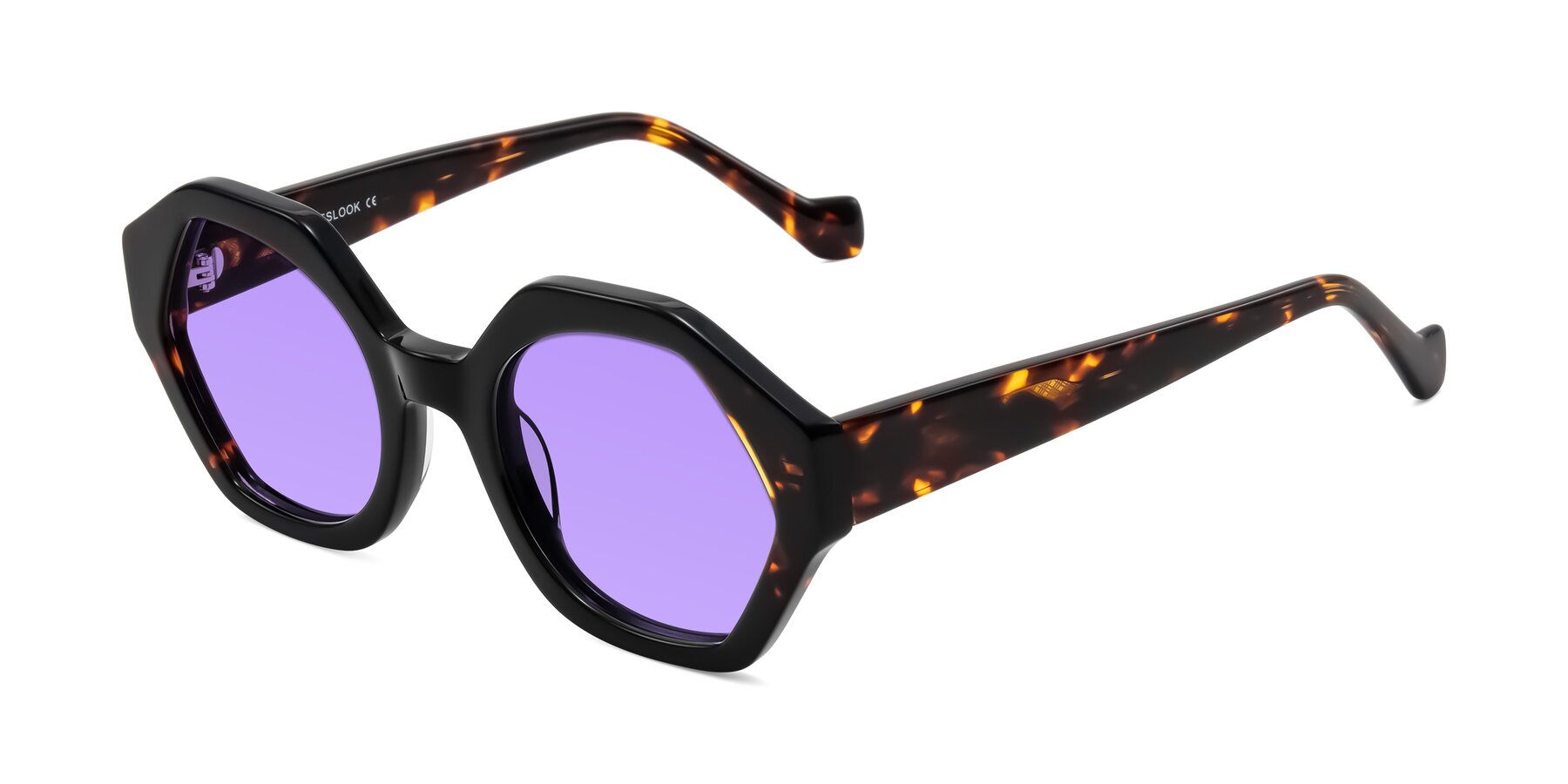 Angle of Kawa in Black/Tortoise with Medium Purple Tinted Lenses
