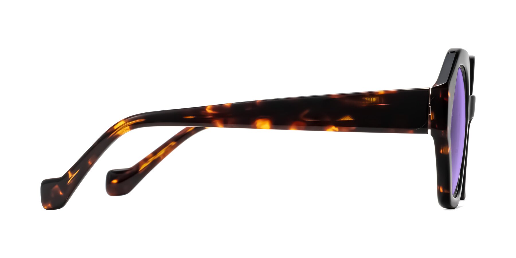 Side of Kawa in Black/Tortoise with Medium Purple Tinted Lenses