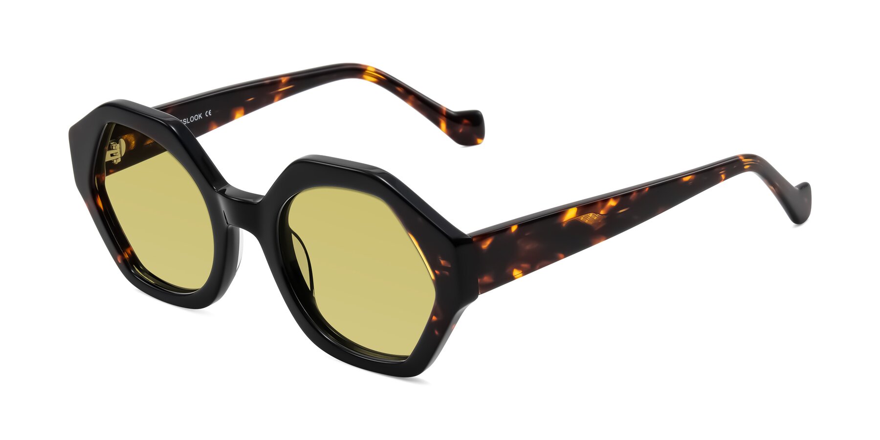 Angle of Kawa in Black/Tortoise with Medium Champagne Tinted Lenses
