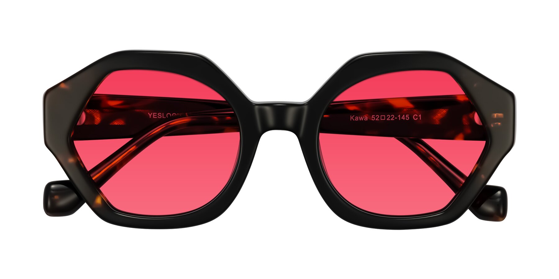 Folded Front of Kawa in Black/Tortoise with Red Tinted Lenses