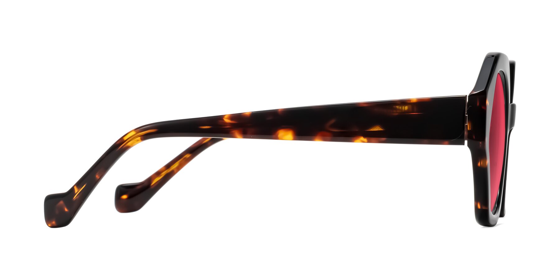 Side of Kawa in Black/Tortoise with Red Tinted Lenses
