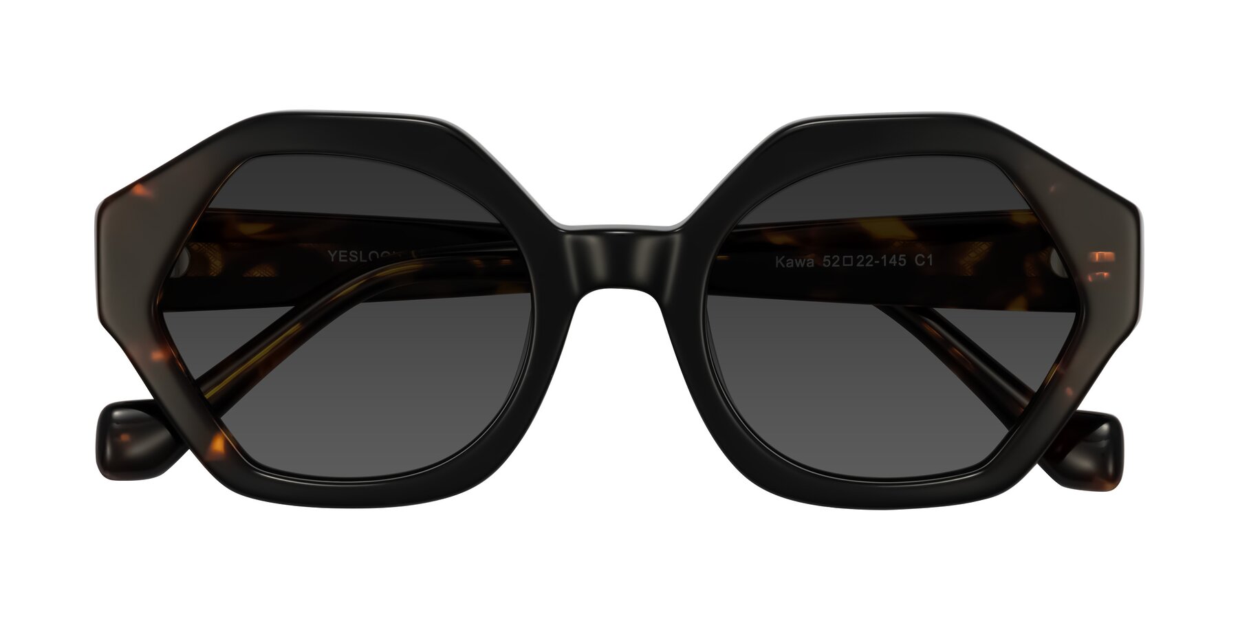 Folded Front of Kawa in Black/Tortoise with Gray Tinted Lenses