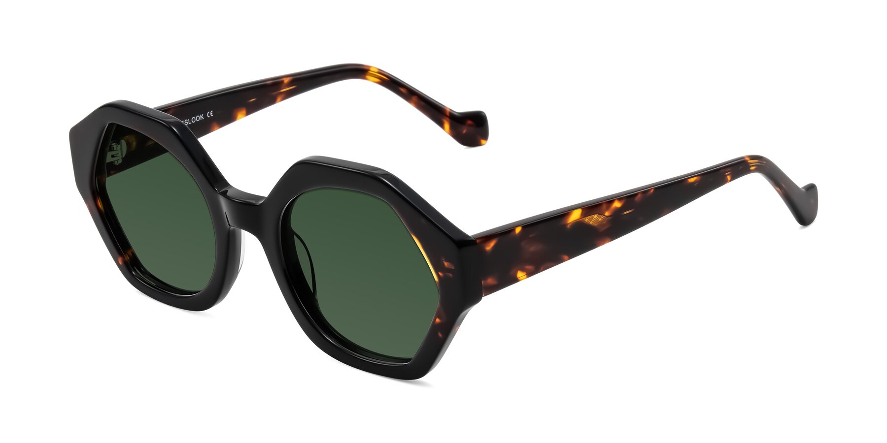 Angle of Kawa in Black/Tortoise with Green Tinted Lenses
