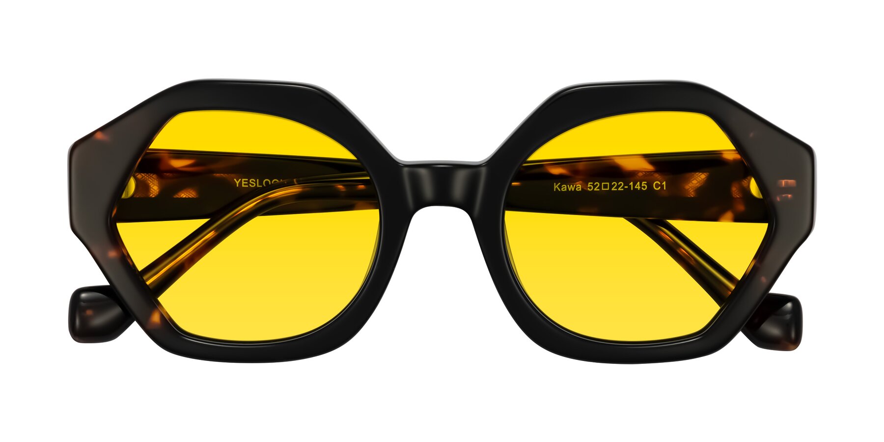 Folded Front of Kawa in Black/Tortoise with Yellow Tinted Lenses