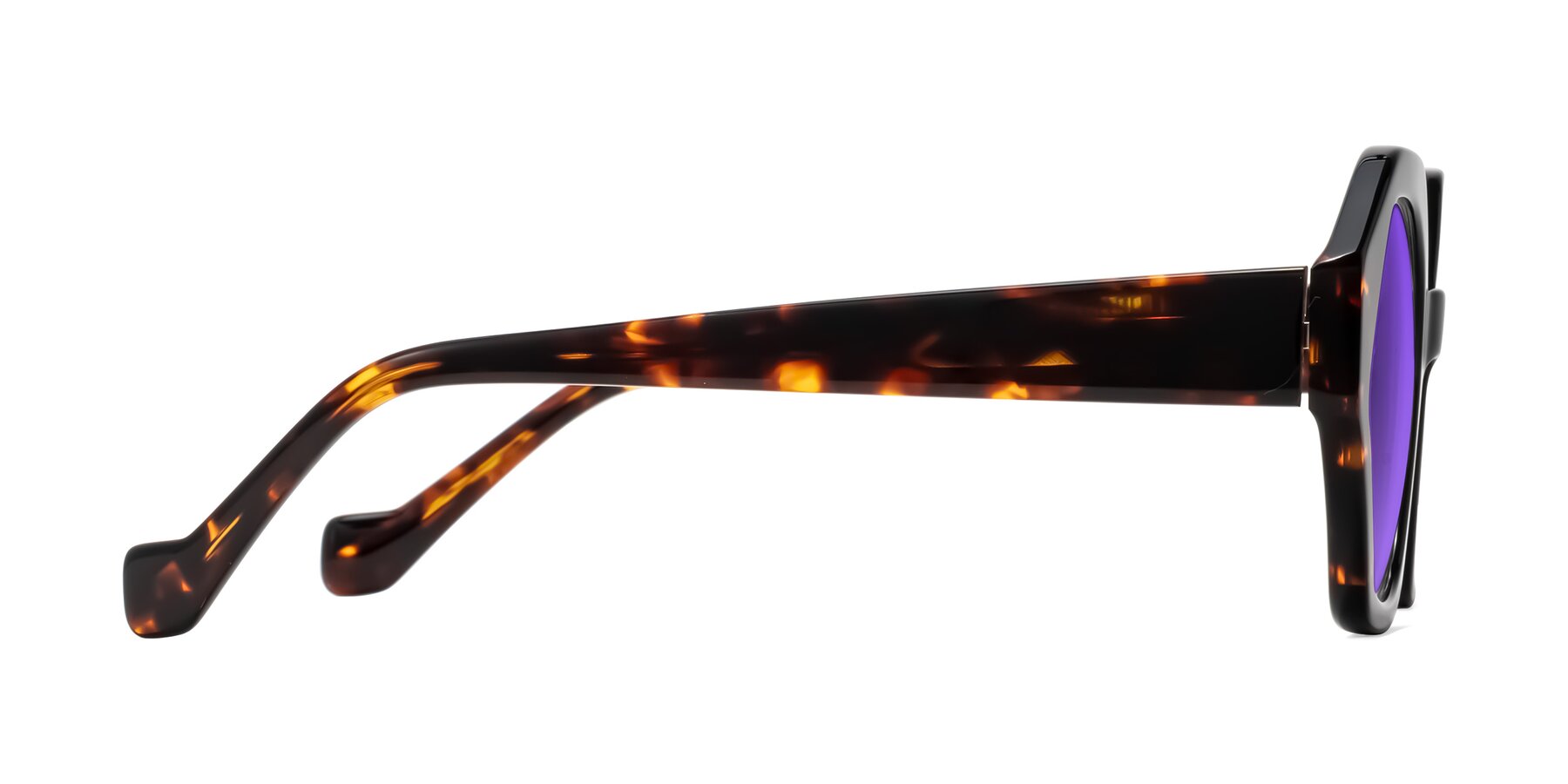 Side of Kawa in Black/Tortoise with Purple Tinted Lenses