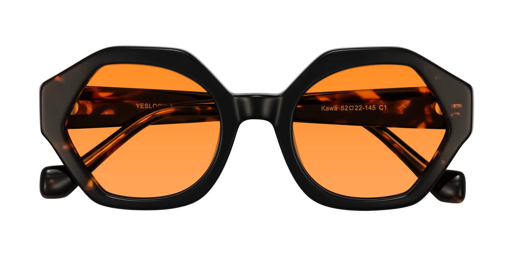 Folded Front of Kawa in Black/Tortoise with Orange Tinted Lenses