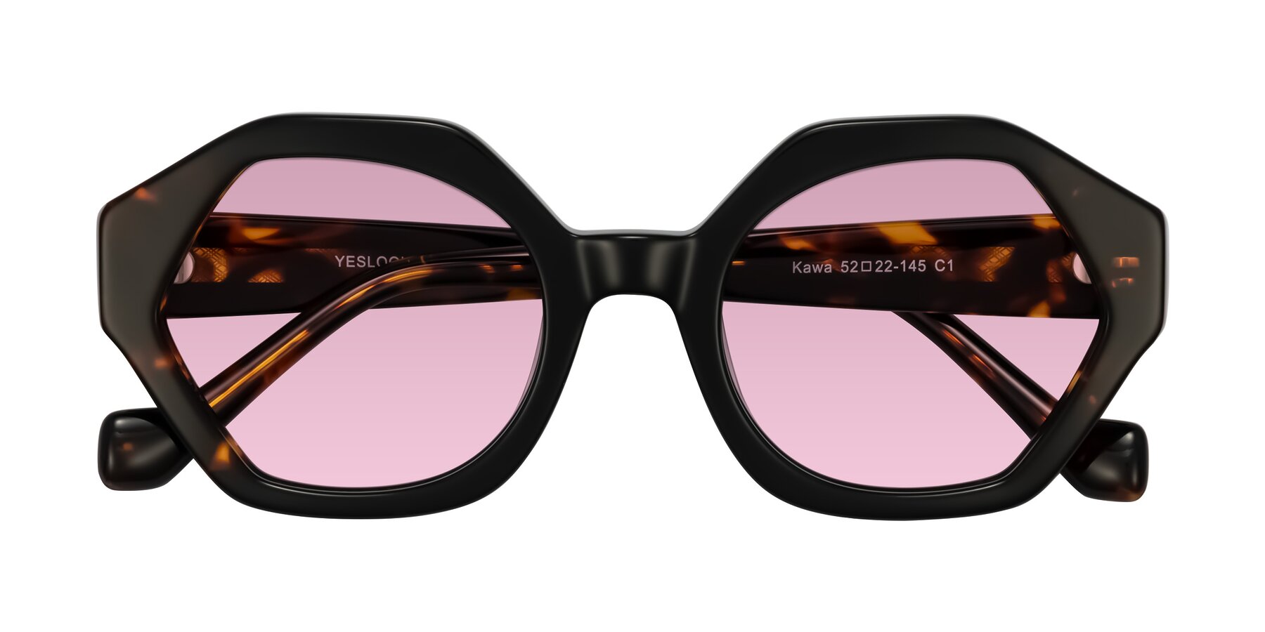 Folded Front of Kawa in Black/Tortoise with Light Wine Tinted Lenses