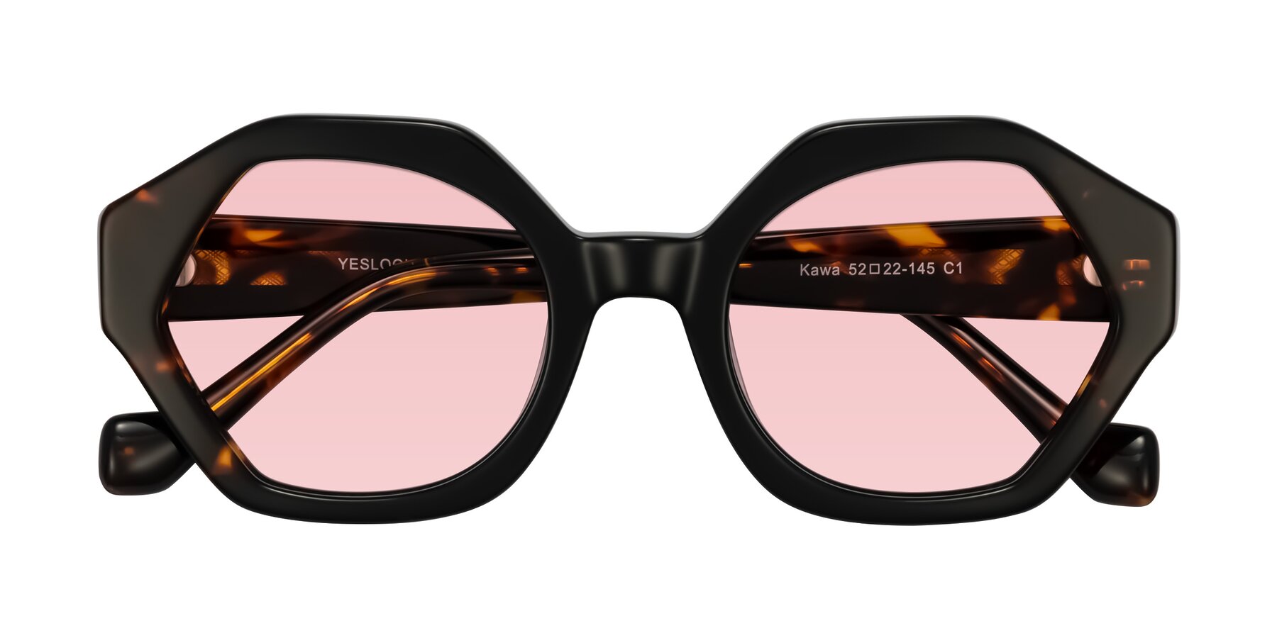 Folded Front of Kawa in Black/Tortoise with Light Garnet Tinted Lenses