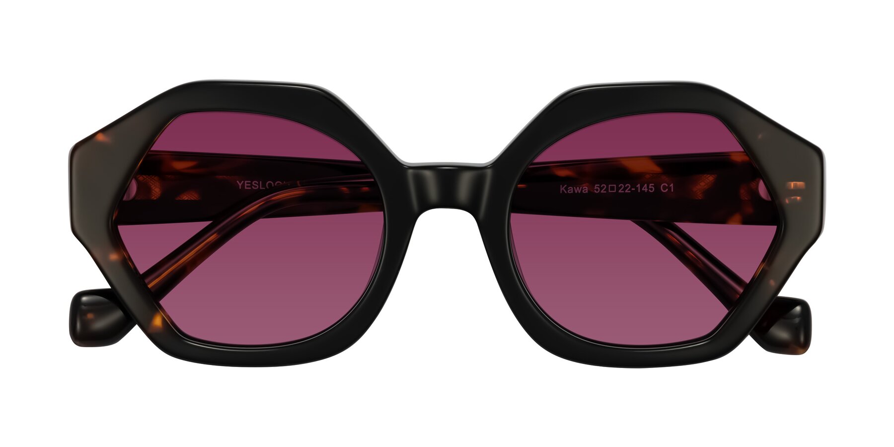 Folded Front of Kawa in Black/Tortoise with Wine Tinted Lenses
