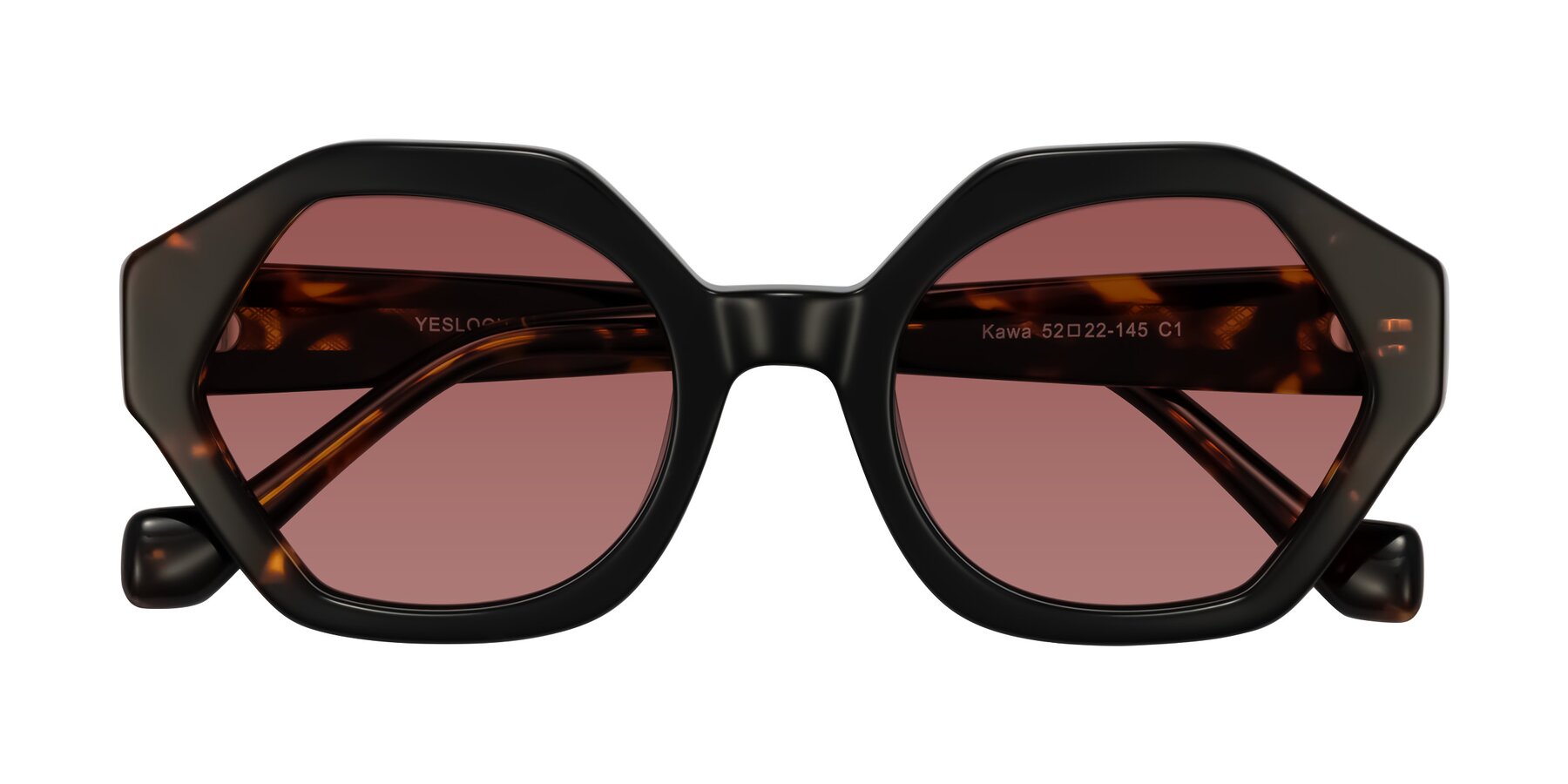 Folded Front of Kawa in Black/Tortoise with Garnet Tinted Lenses