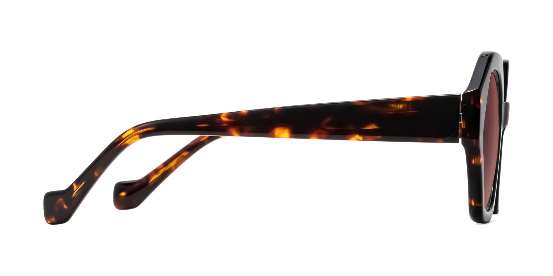 Side of Kawa in Black/Tortoise with Garnet Tinted Lenses