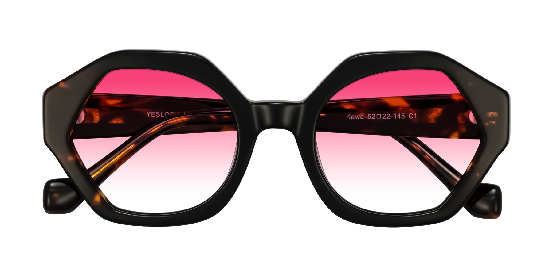 Folded Front of Kawa in Black/Tortoise with Pink Gradient Lenses