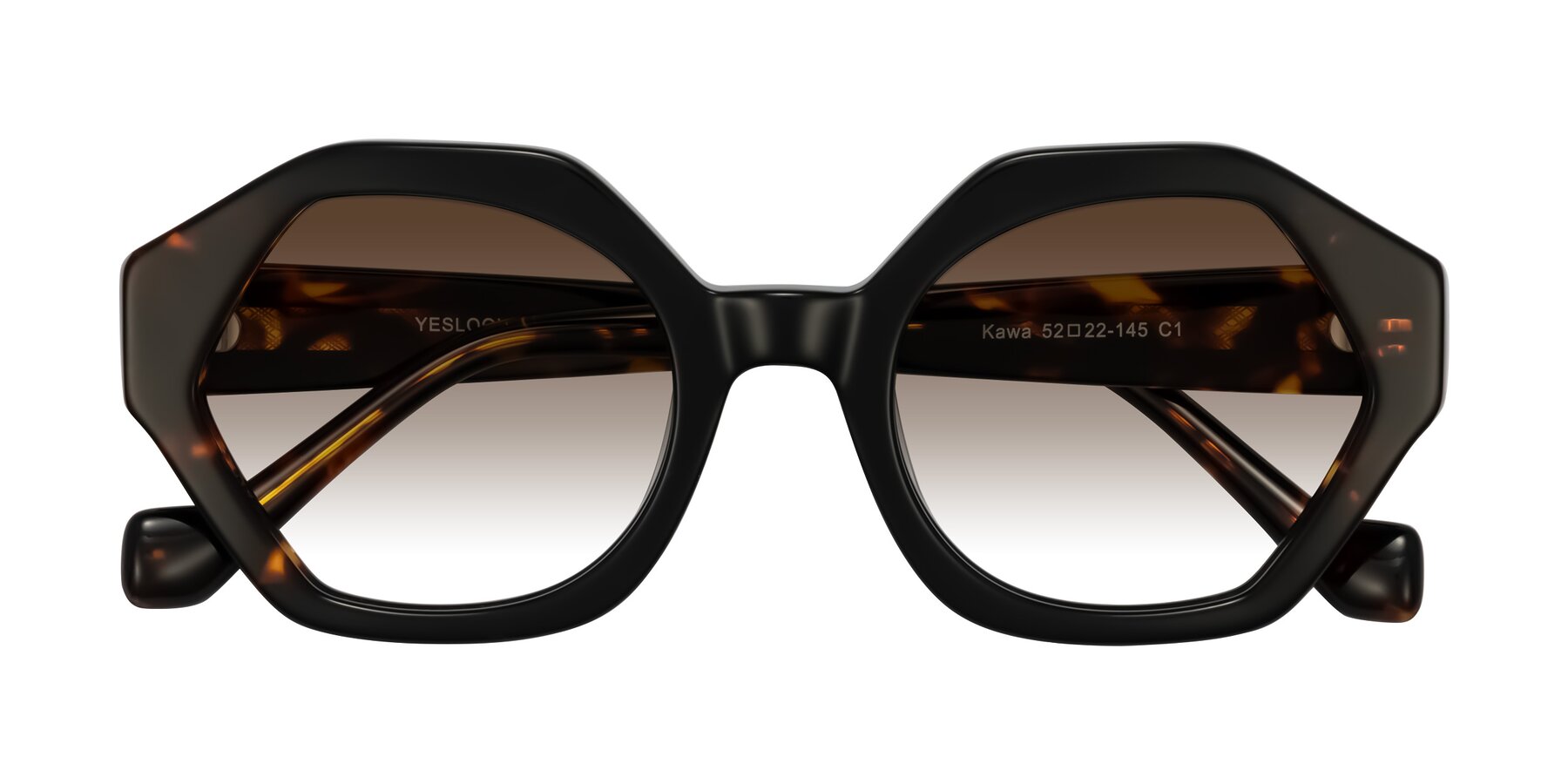 Folded Front of Kawa in Black/Tortoise with Brown Gradient Lenses