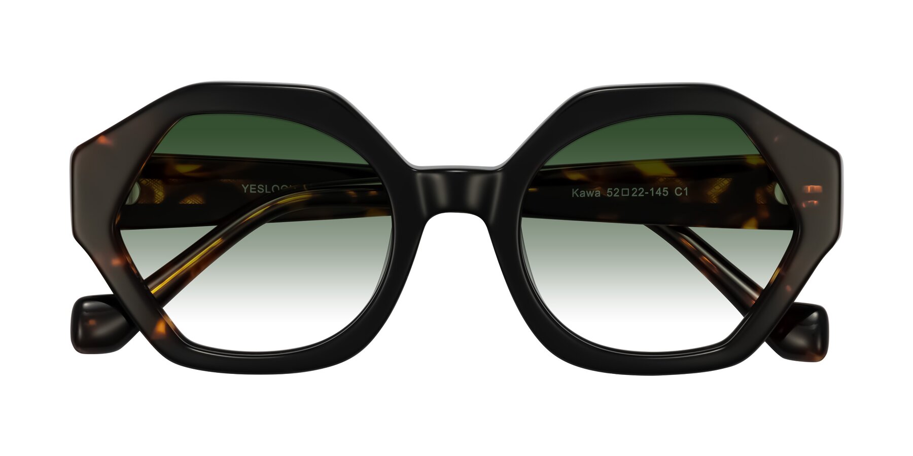 Folded Front of Kawa in Black/Tortoise with Green Gradient Lenses