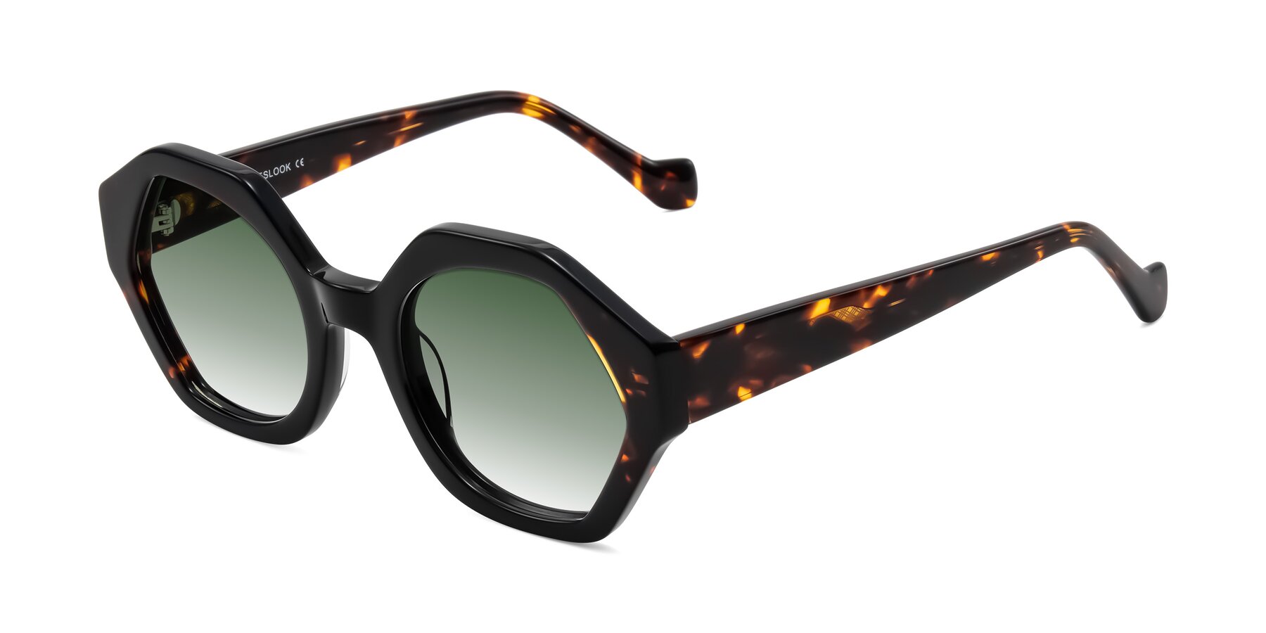 Angle of Kawa in Black/Tortoise with Green Gradient Lenses