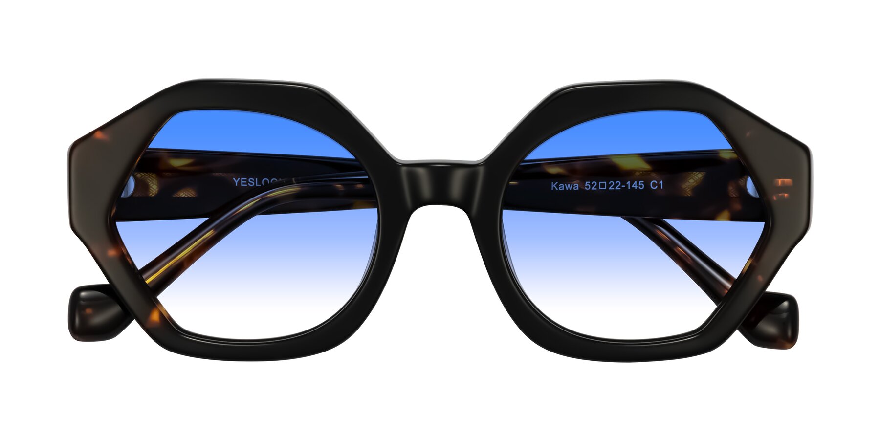 Folded Front of Kawa in Black/Tortoise with Blue Gradient Lenses