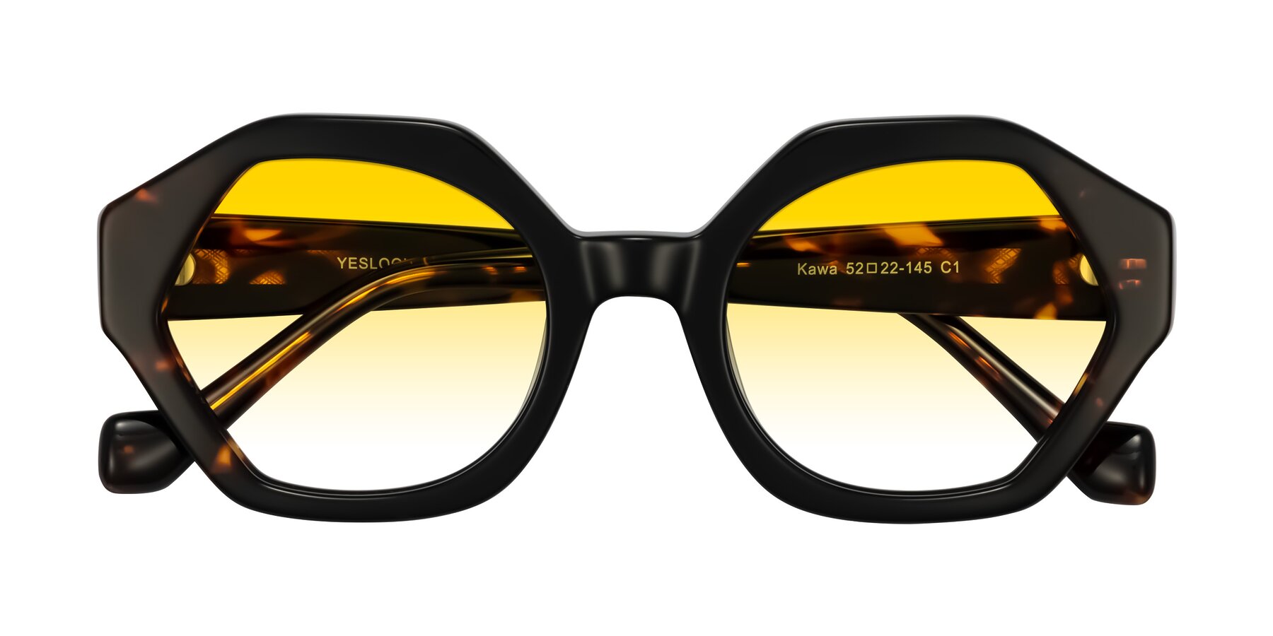Folded Front of Kawa in Black/Tortoise with Yellow Gradient Lenses