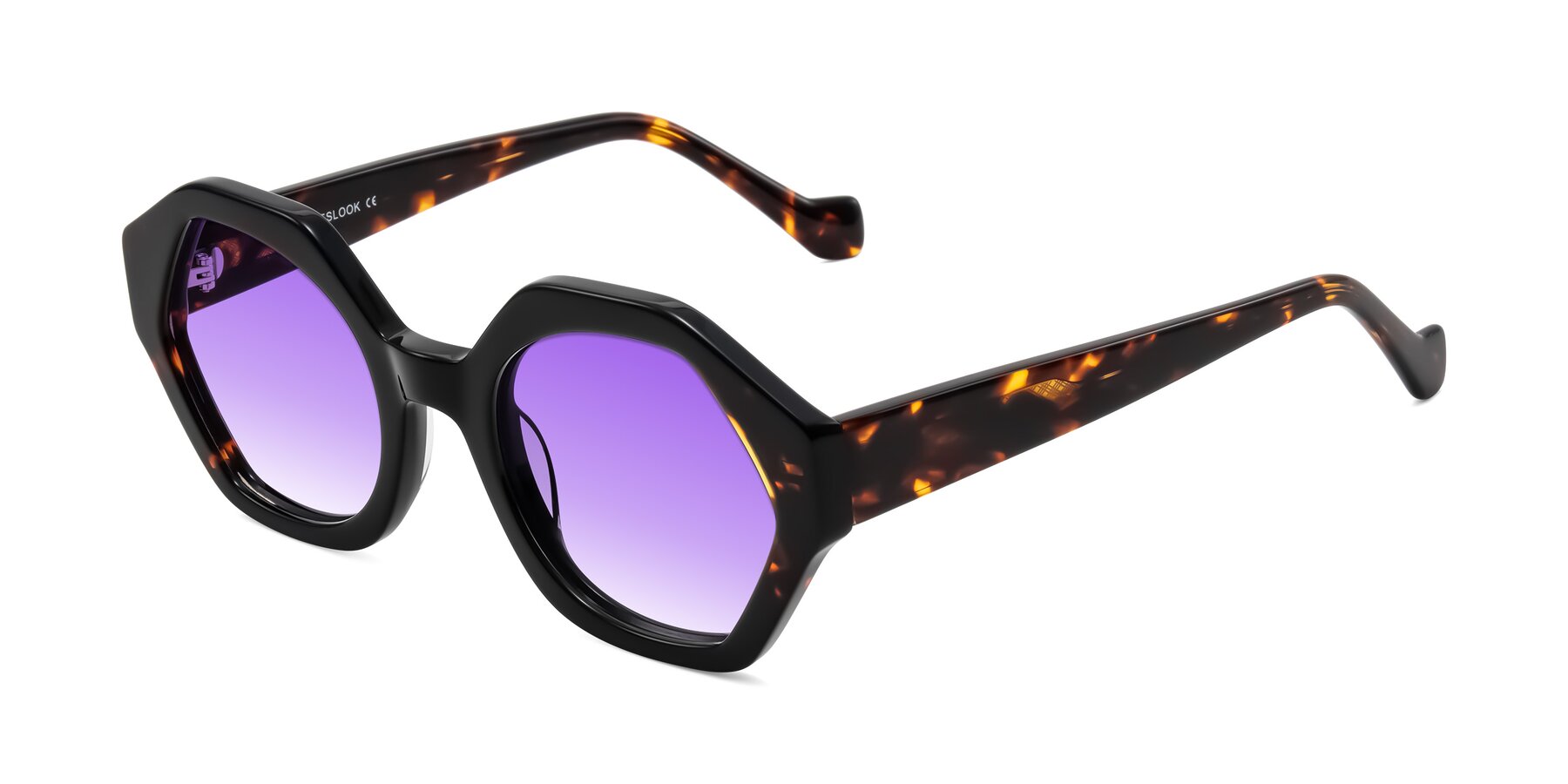 Angle of Kawa in Black/Tortoise with Purple Gradient Lenses