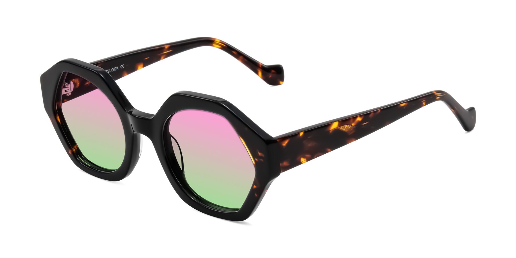Angle of Kawa in Black/Tortoise with Pink / Green Gradient Lenses