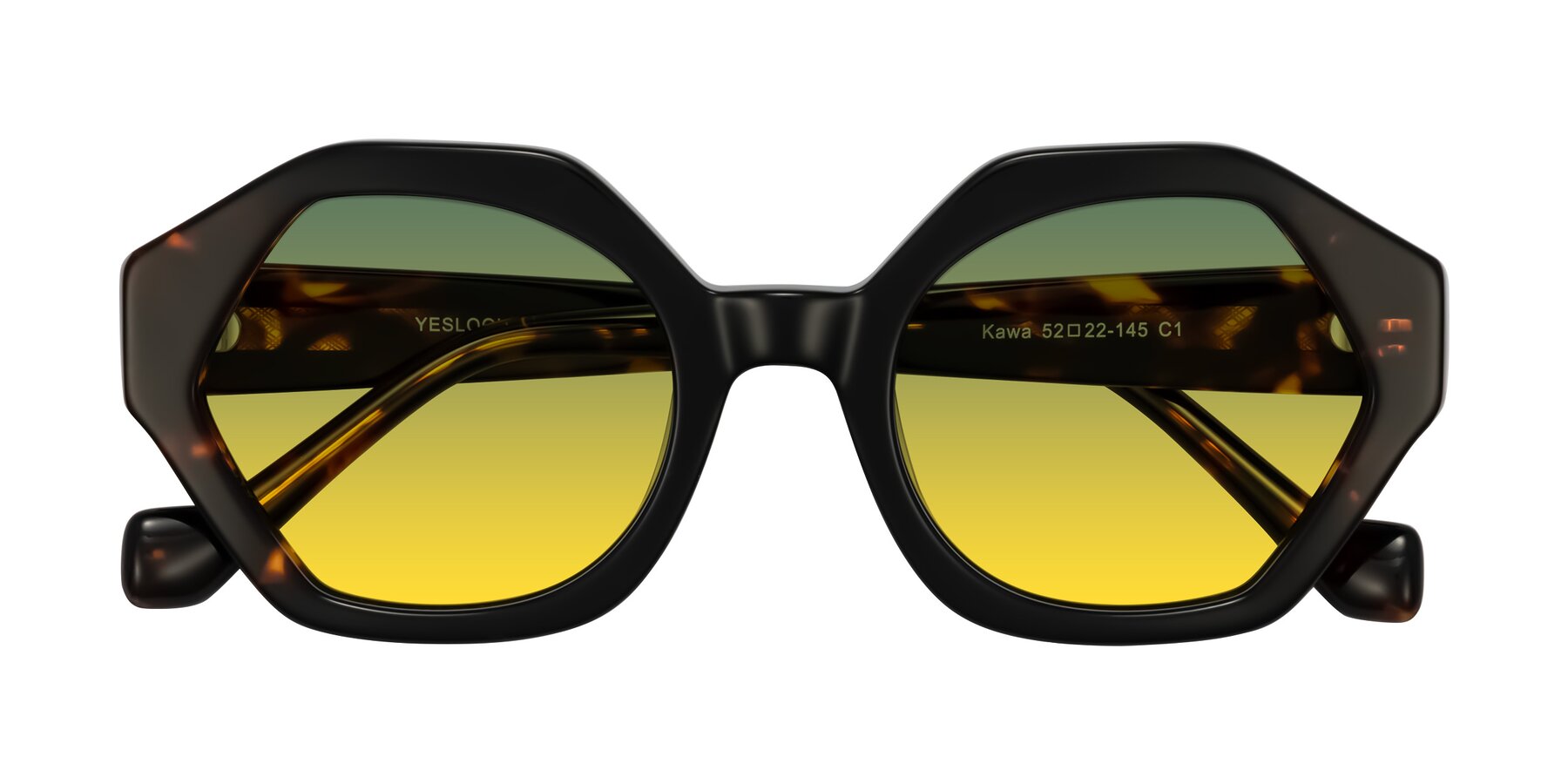 Folded Front of Kawa in Black/Tortoise with Green / Yellow Gradient Lenses