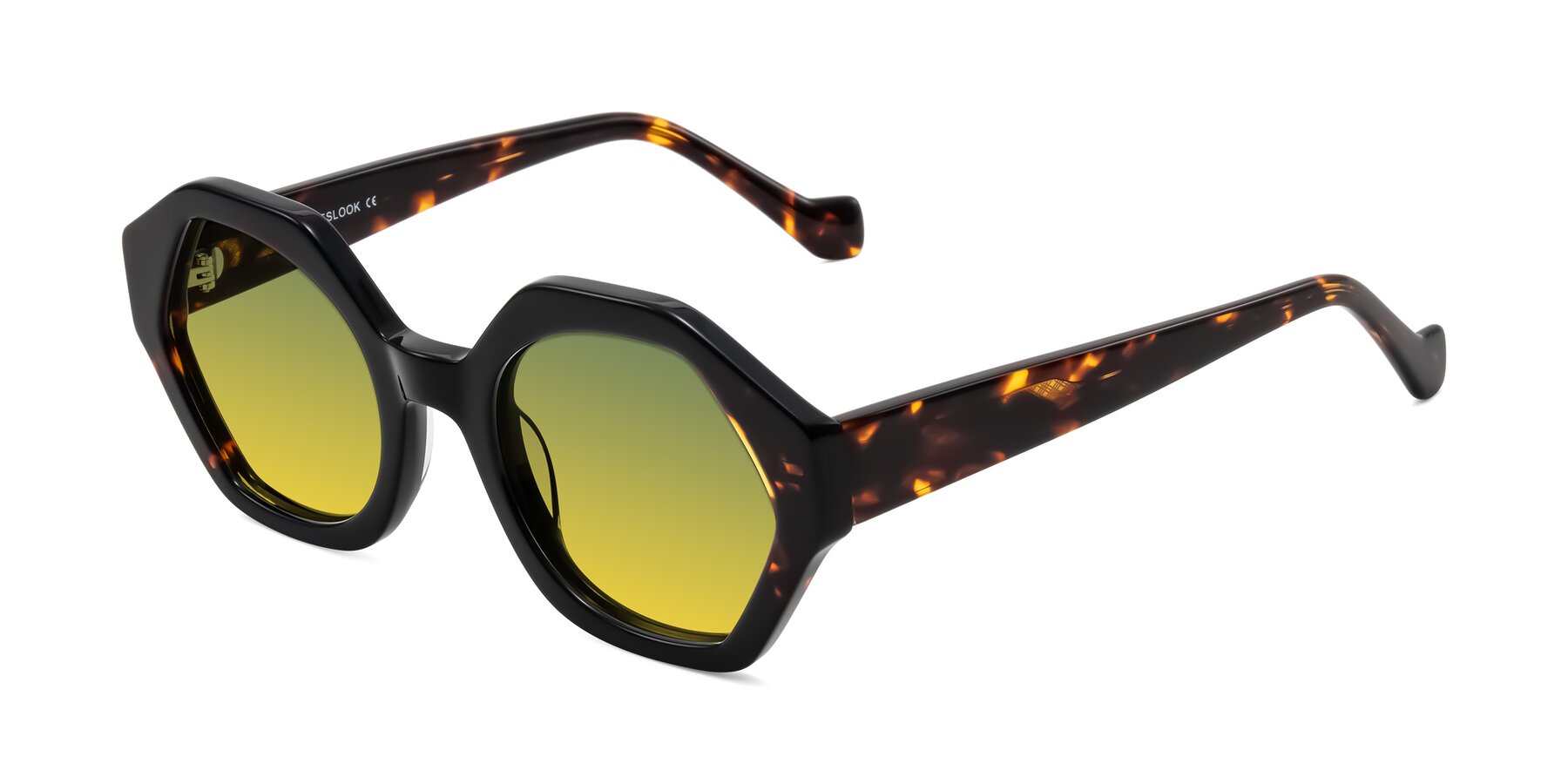 Angle of Kawa in Black/Tortoise with Green / Yellow Gradient Lenses